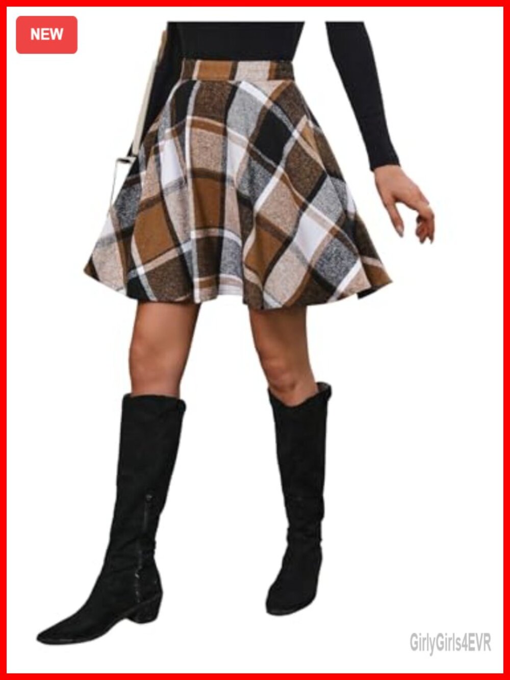 Women's Plaid Flannel Skater Skirt High Waisted A-Line Work Skirt